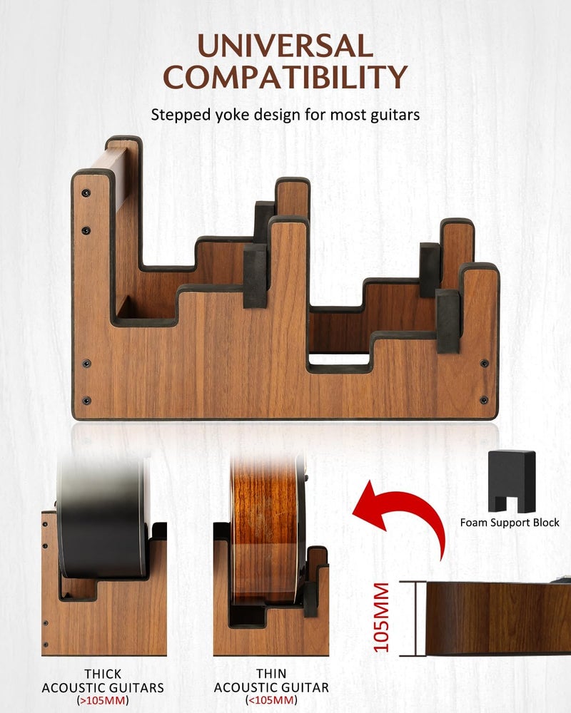 STRICH Wooden Guitar Stand for Multiple Guitars, 2-Holder, Front Display Space-Saving Floor Guitar Rack for Home, Studio, Stage, Walnut Color, L-2AW (For 2 Acoustic) - Image 1